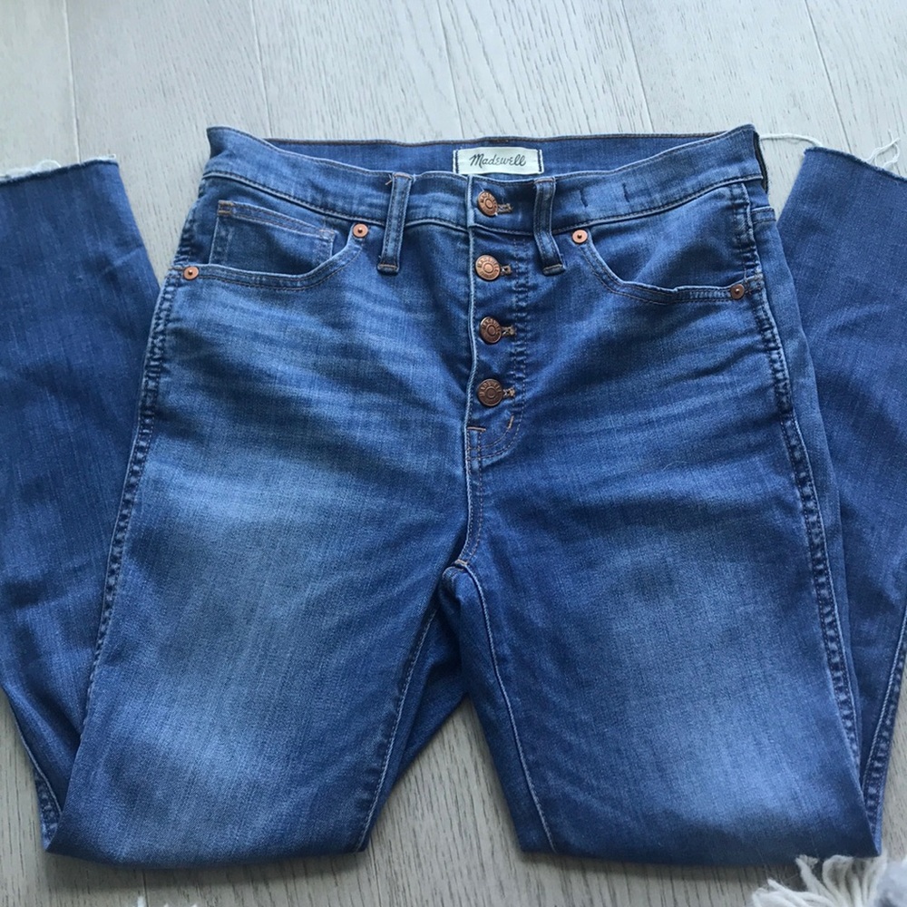 10-Inch High Waist Button Front Crop Skinny Jeans